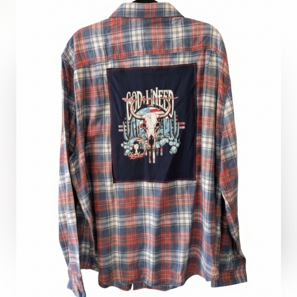 Jelly Roll God I Need A Favor Upcycled Plaid Flannel Shirt Hand Crafted